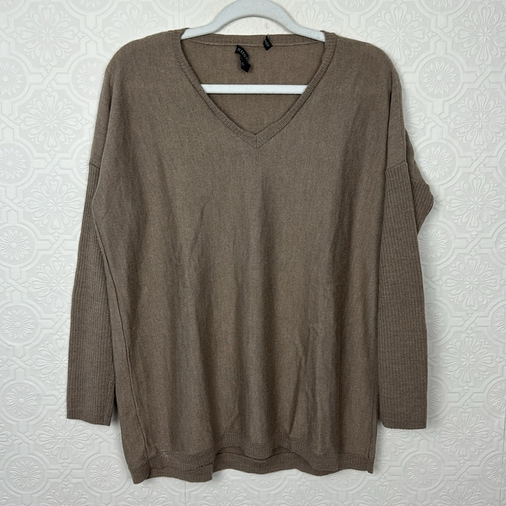 Eileen Fisher 100% Merino Wool Sweater Vneck Taupe Warm‎ Long Sleeve Light Brown